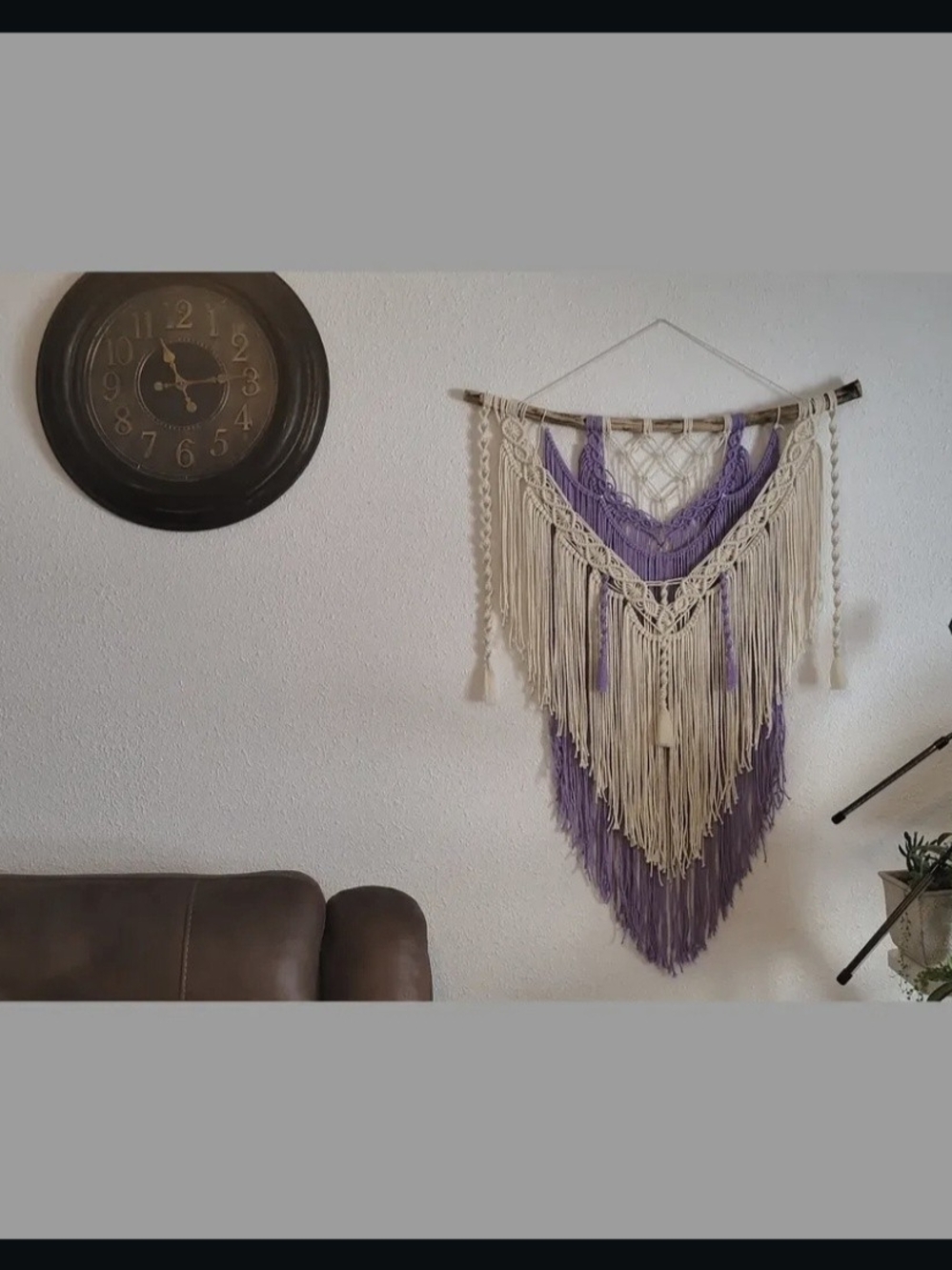 Handmade Cream and Purple Macramé Wall Hanging